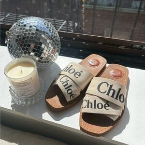 Chloé Beige and Black Slide Sandals